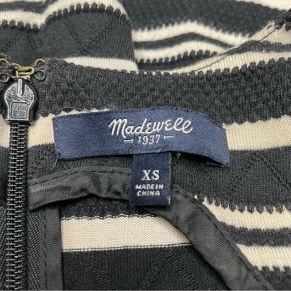 Madewell Afternoon Tea Textured Mini Dress in Black Cream Stripe Extra Small - Picture 6 of 11